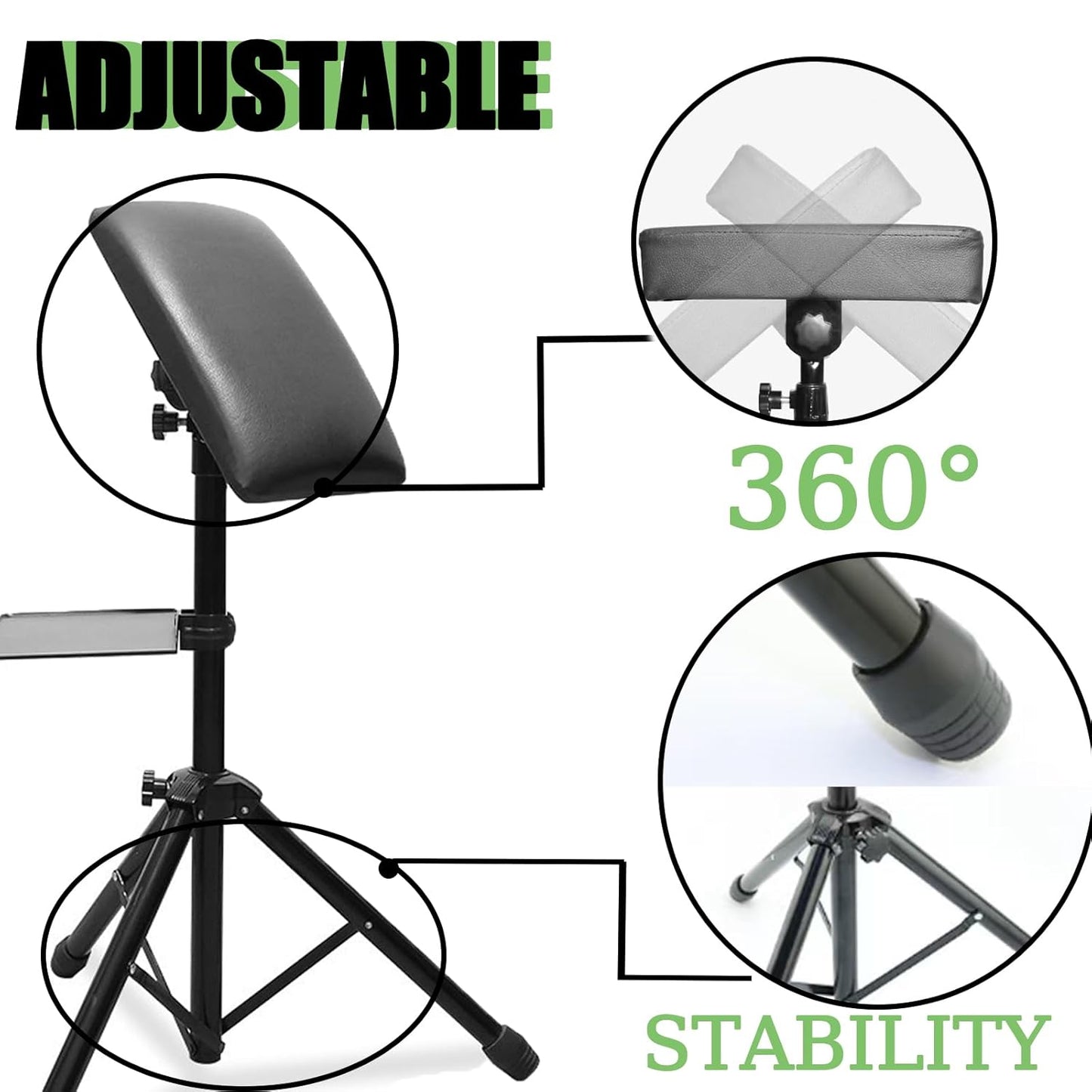 Tattoo Arm Rest & Legrest Stand - 360° Adjustable Design | Foldable Leather Pad with Thick Sponge for Tattoo Artists