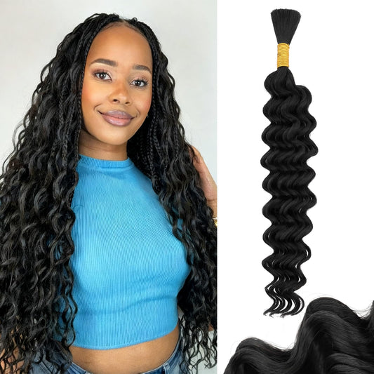 S-noilite Human Braiding Hair for Boho Braids 100% Unprocessed Brazilian Virgin Bulk Hair 1 Bundles/Pack 50g 24 Inch Deep Wave Bundles Human Hair for Bohemian Knotless Braids No Weft #1B