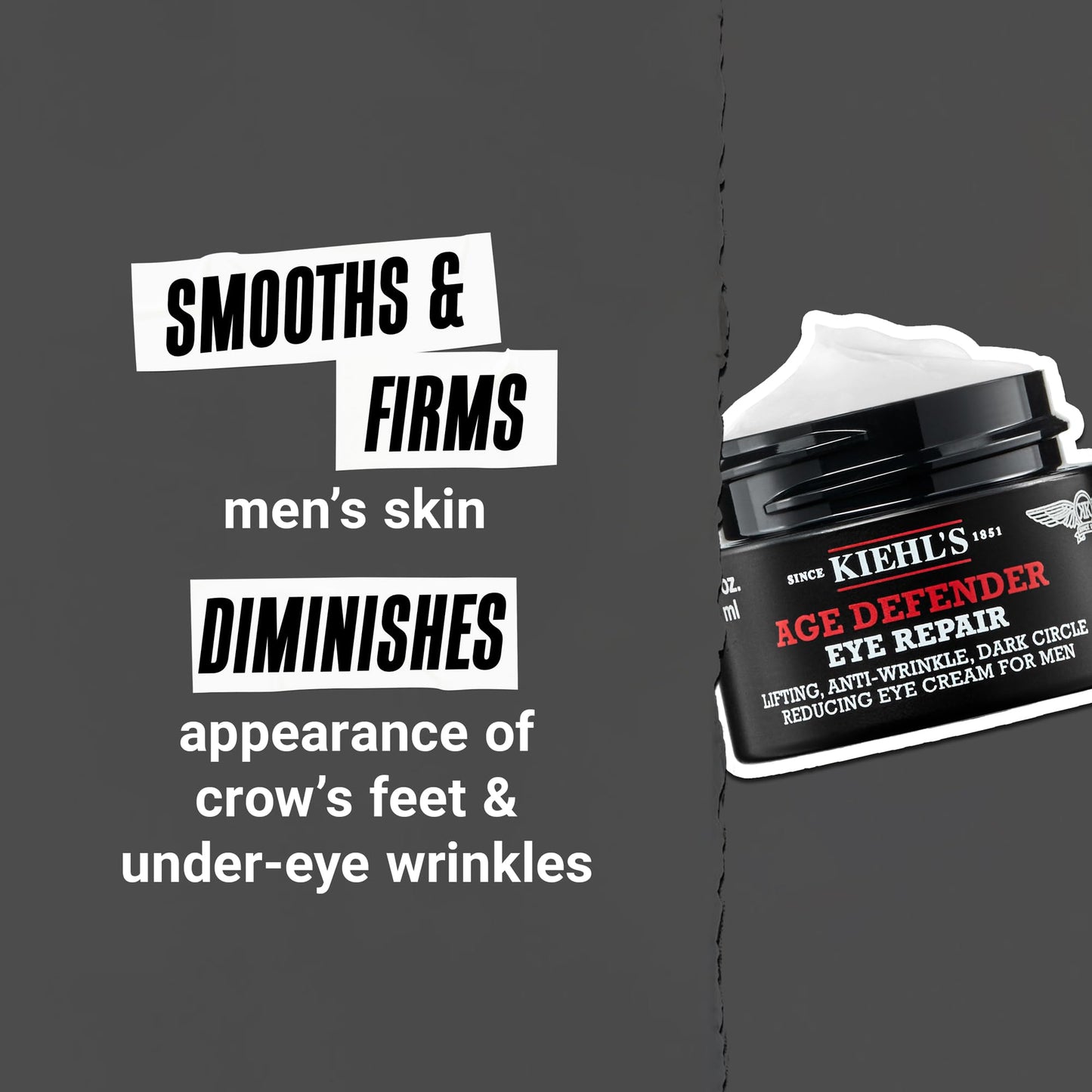 Kiehl's Age Defender Eye Repair, Men's Anti-Aging Eye Cream, Reduces Dark Circles, Wrinkles and Puffiness while Firming Skin, Minimizes Crow's Feet and Under-Eye Wrinkles, Fragrance and Paraben Free