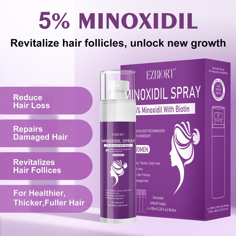 5% Minoxidil Spray for Women-Free minoxidil applicator included，monoxide for men hair Infused with Biotin, hers hair regrowth treatment, Supports Thicker and Fuller Hair & Beard (13oz, 7 Month Supply)