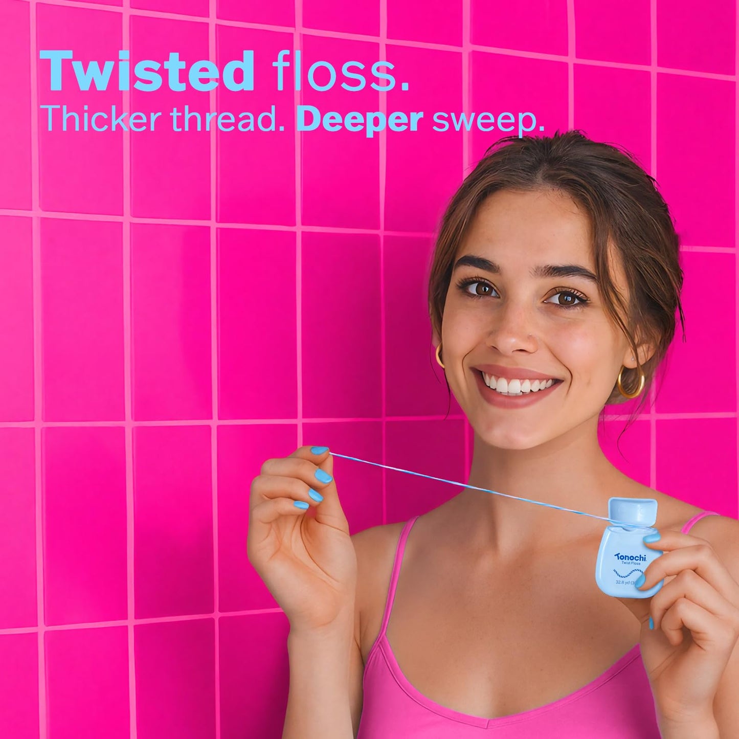 Tonochi Twist Deep Clean Woven Dental Floss for Plaque Removal, Shred-Resistant, PFAS Free, Beeswax Coated, Mint + Xylitol, 3-Pack (33 yd Each)
