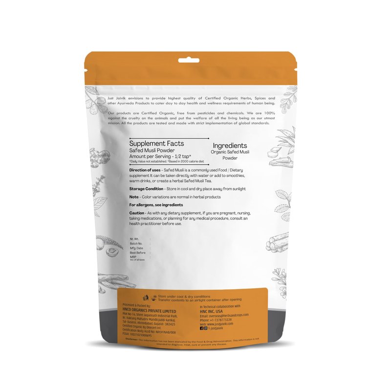 100% Organic Safed Musli Powder - Chlorphytum Borivillianum 227 GMS / 1/2 LB Pound / 08 Oz - Processed in FDA Registered Facility (A 100% Natural Health Supplement)