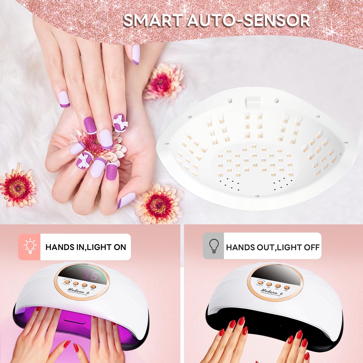 HeerMua Professional UV Light for Nails, 268W LED UV Nail Lamp for Gel Nail Polish with 4-Timer Auto Sensor, Large Space Gel Nail Lamp for 2 Hands with 69 PCS LED Beads, Nail Dryer for Salon & Home