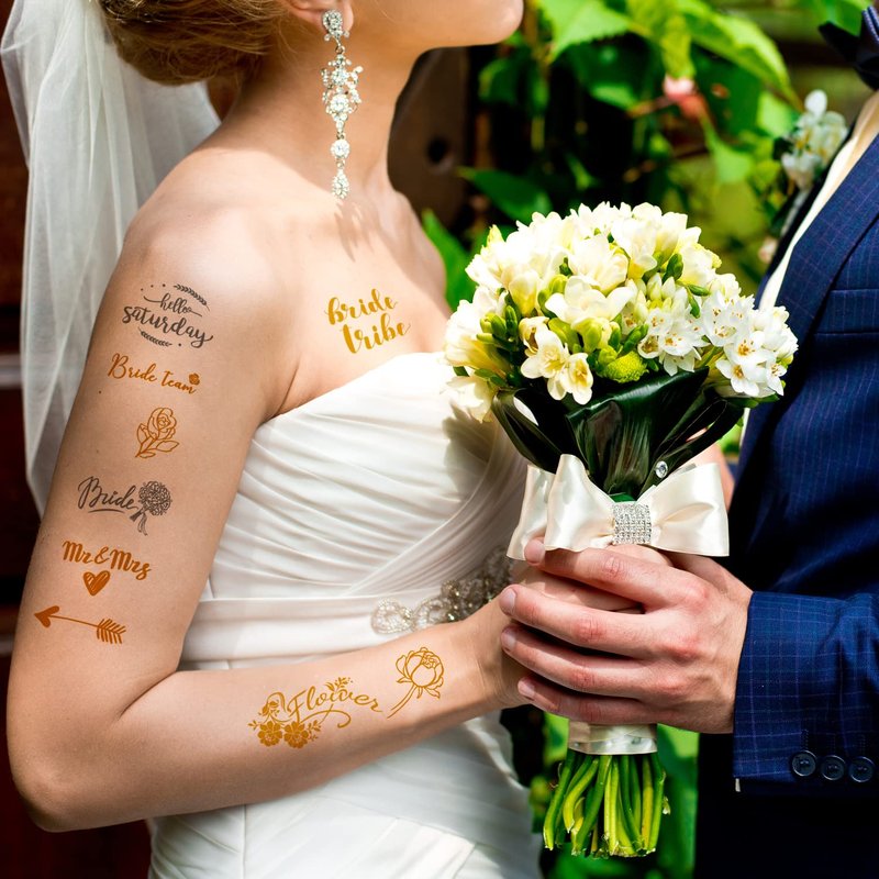 6 Sheets Gold Silver Temporary Tattoos for Women Men – Metallic Tattoo Stickers for Bachelorette Party, Bridal Shower, Wedding Celebrations, and Team Bride Events – Waterproof Fake Tattoos