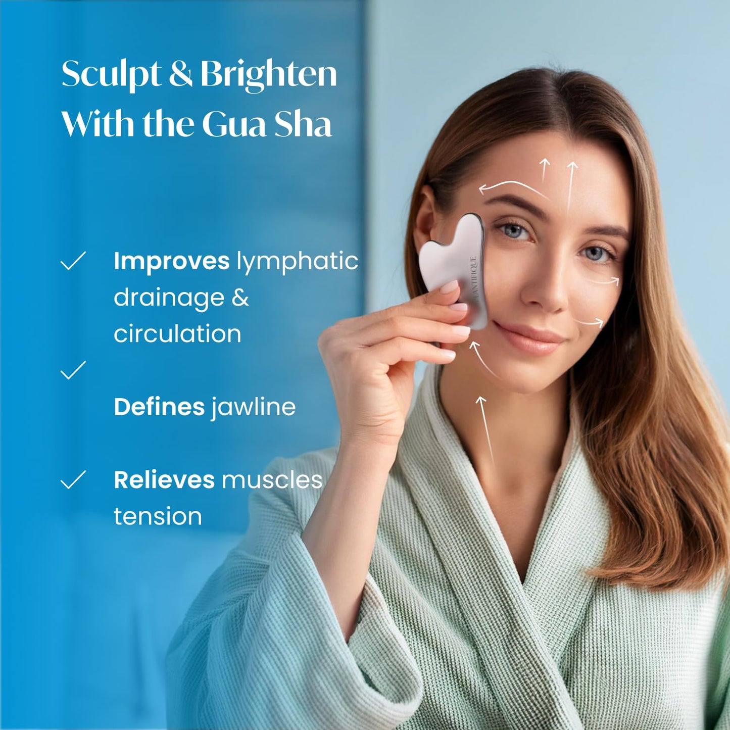 Gua Sha Rose Quartz Facial Massage Tool - Anti-Aging Skin Care | Heart Shape with Travel Pouch