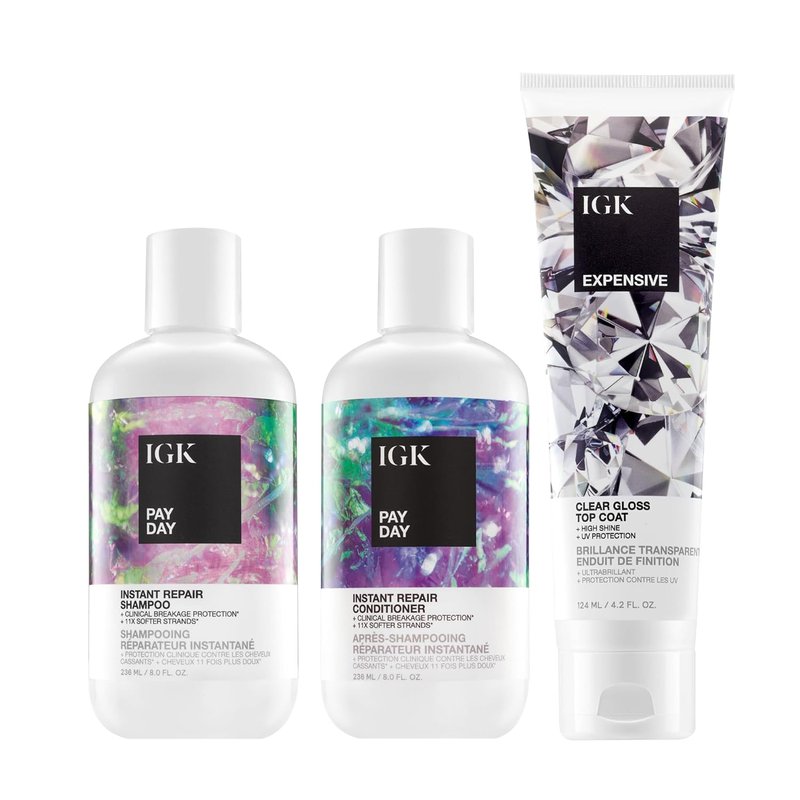 IGK Pay Day Instant Repair Shampoo & Conditioner Set | Vegan Hair Repair & Hydration Trio