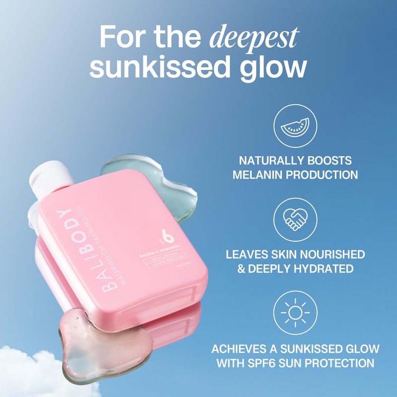 Bali Body Watermelon Tanning Oil SPF 6 | Infused with Natural Oil | Fruity Scent Summer Essential for Golden Deep Glow | Vegan, Cruelty Free (100ml/3.4 fl oz)