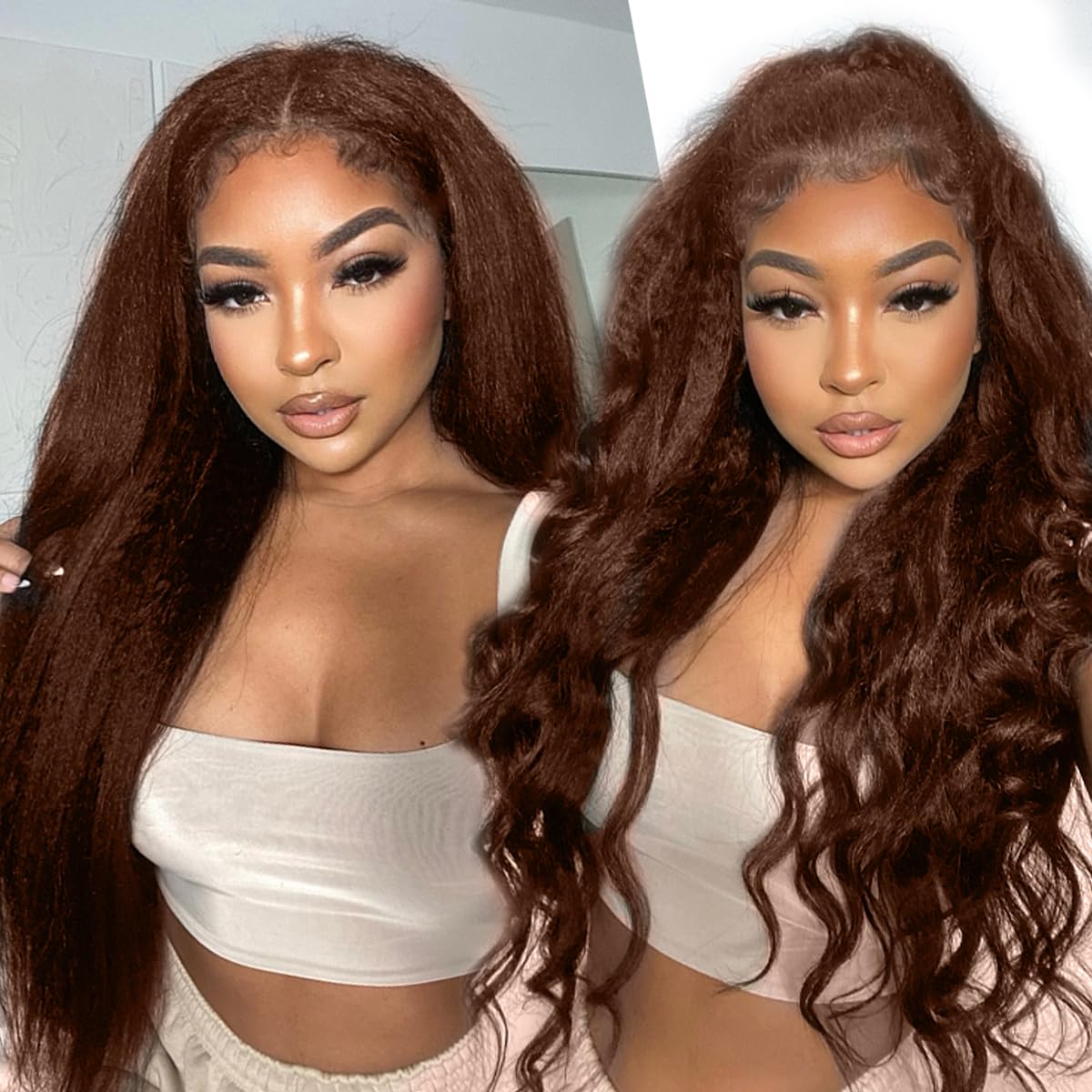 18 Inch Brown Kinky Straight Clip in Hair Extensions Real Human Hair for Black Women 100g Yaki Straight human hair clip in extensions double weft