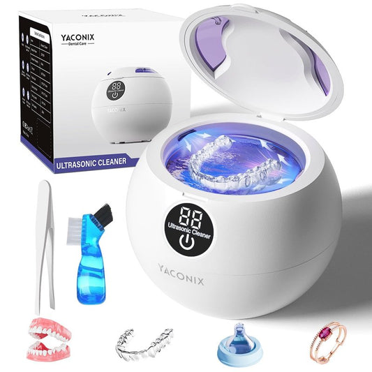 Ultrasonic Retainer Cleaner Machine 45kHz Dental Retainer Cleaner with 3 Modes and Digital Timer Mouth Guard for Retainer Clean, Denture Clean,Braces, Aligner, Jewelry 200ML (Cloud White)