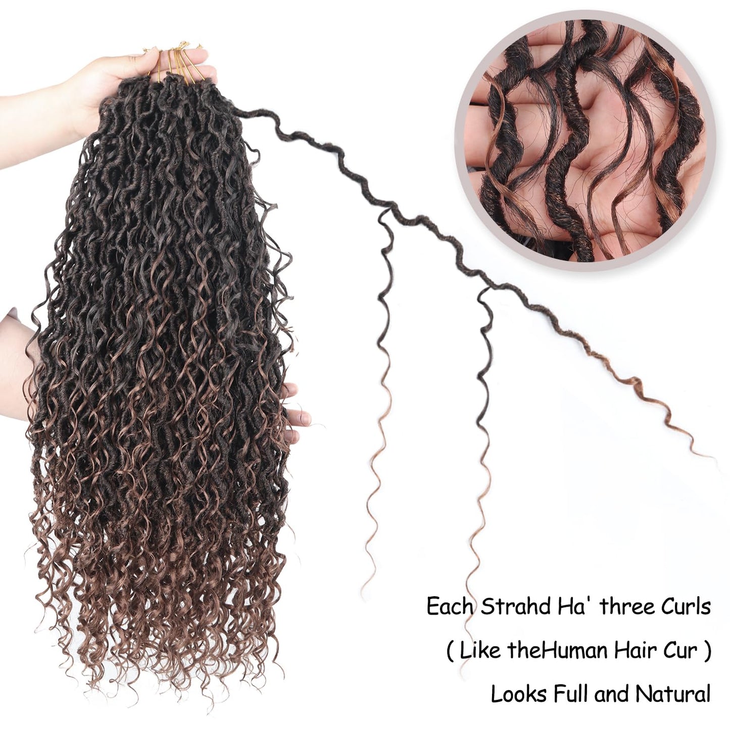 Vemet Goddess Locs Crochet Hair 24 Inch 9 Packs Synthetic Faux Locs Crochet Hair, River Locs Hair Extensions Style Pre looped Crochet with Curly Ends