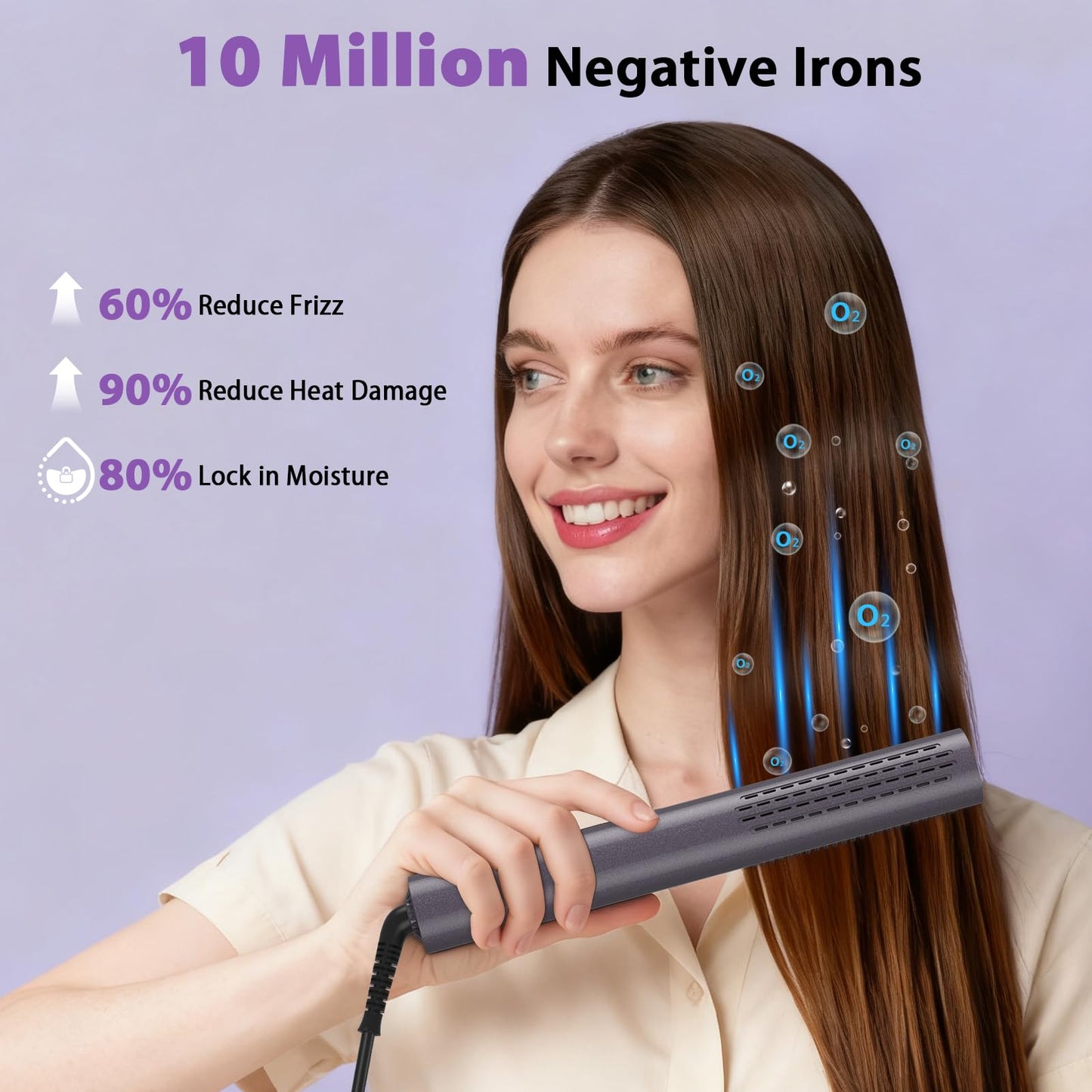 Straightening Brush,Hair Straightener Brush for Women with Negative Ions Cool Air 30S Fast Heating Dual Voltage Flat Iron for Thick Curly Hair