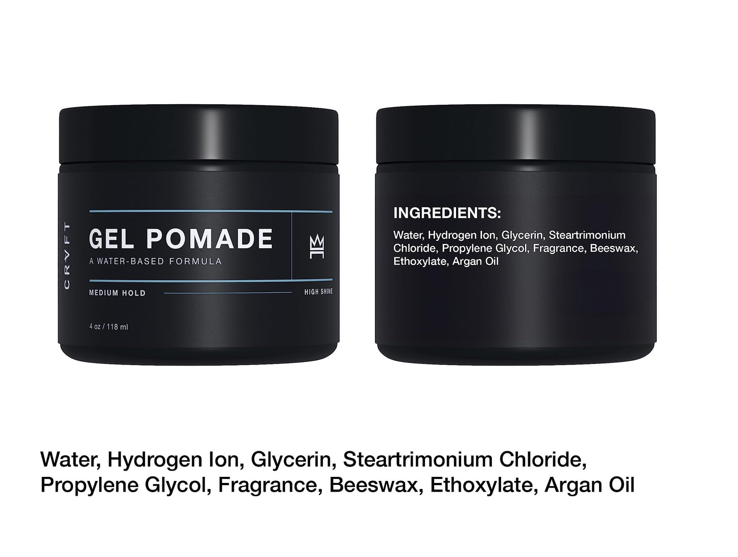 CRVFT Gel Pomade 4oz | High Shine/Medium Hold | Water Based/Water Soluble | Ideal For Short/Medium Thin/Thick Hair | For A Clean Cut Look | Men’s Styling Product [Clear], Stylist Approved [Scented]