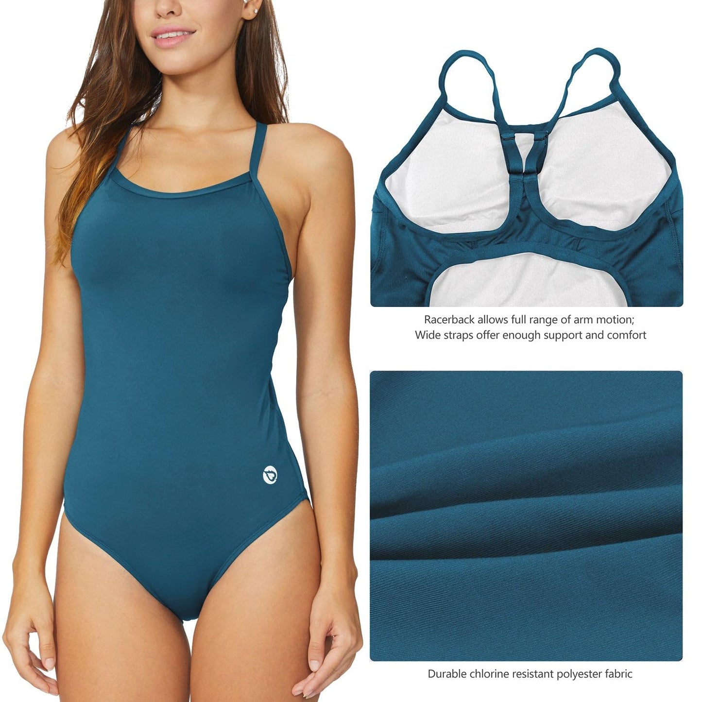 baleaf Womens Athletic One Piece Swimsuit Adjustable Straps Steel Blue 36/M