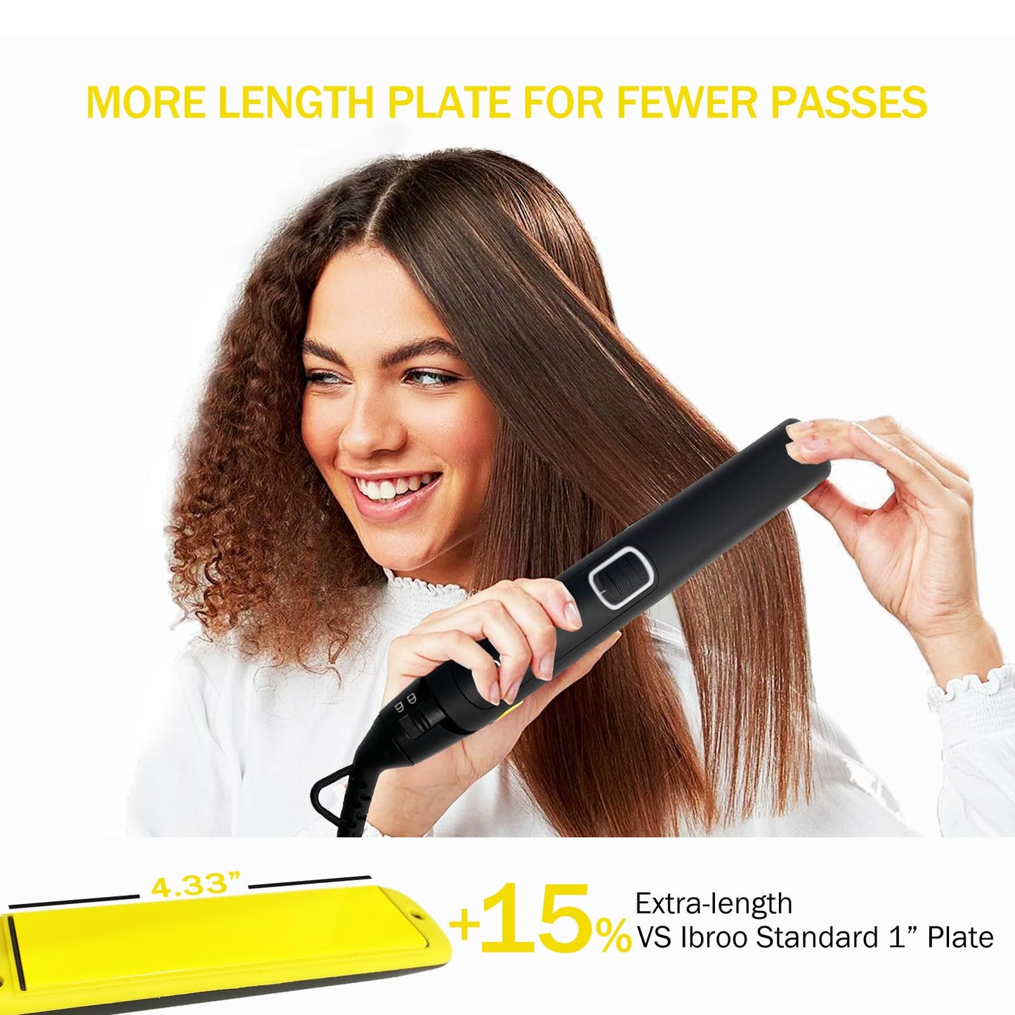 IBROO Flat Iron Ceramic Hair Straightener, 15% Plus Long 1 inch Tourmaline Curling Straightening Iron in One, 230 to 450℉ Straight Iron for Black Women Hair, Dual Voltage Flatiron 110v-220v for Travel
