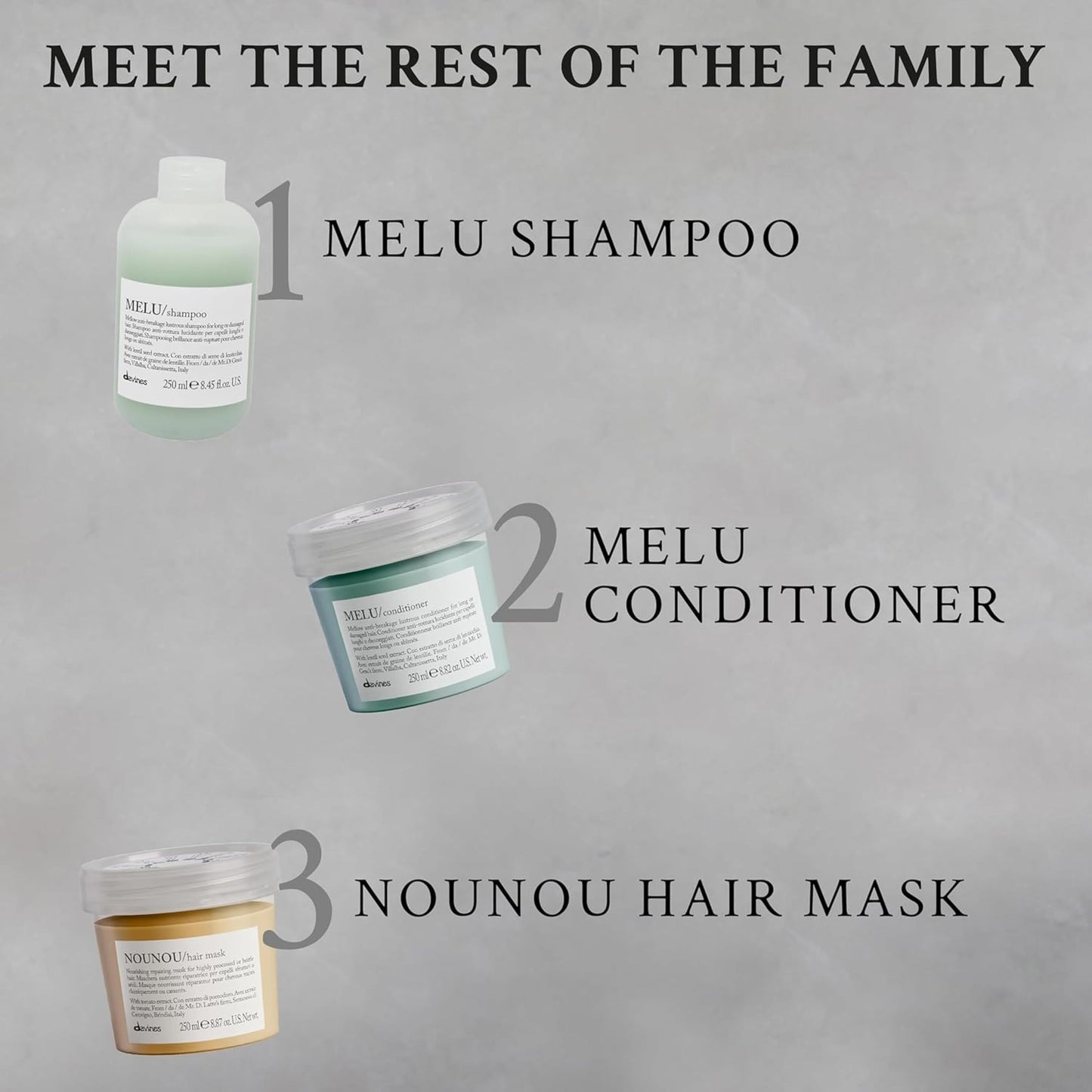 Davines MELU Conditioner, Nourishing Light Anti-Breakage Emollient Formula for Long or Damaged Hair - Smooths and Softens Split Ends Weightless, Fortifies Strands with Lentil Seeds, 8.45 Fl Oz