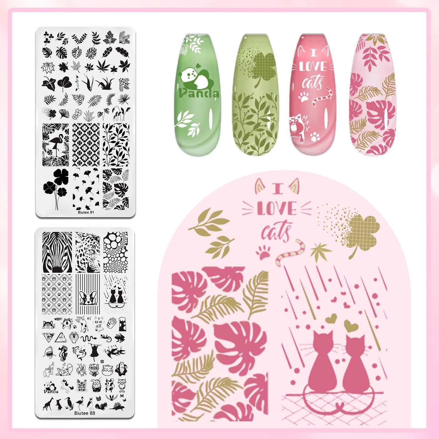 Biutee Nail Stamping Plates Set 10pcs Nail Stamper Kit 8pcs Nail Stamping Polish Gel with Stamper, Nail Art Plates Set for Women Girls DIY Salon & Home
