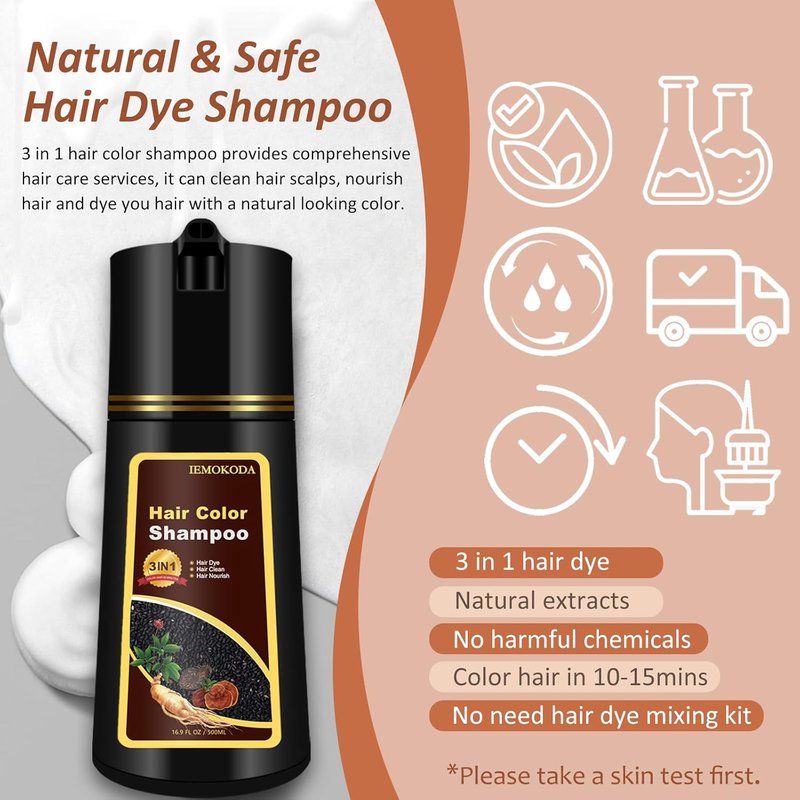 Natural Light Brown Hair Dye Shampoo - 3 in 1 Herbal Color Treatment for Men & Women | 16.9 Fl Oz