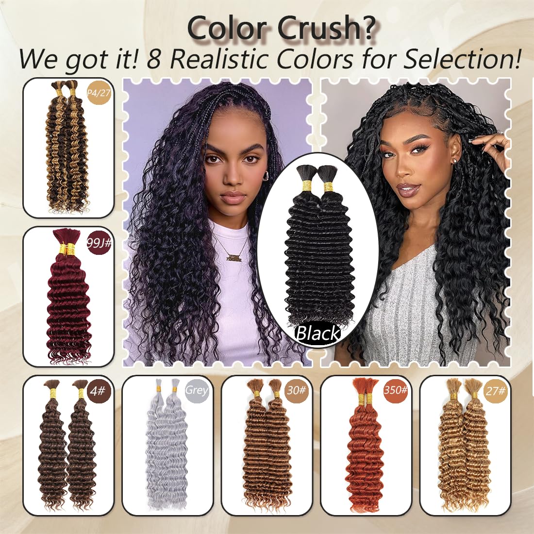 Leruikair Deep Wave Natural Black Human Braiding Hair 50g Per Bundle 2 Pcs Total 100g 16 Inch Brazilian Virgin Bulk No Weft Braiding Human Hair Natural Color for Black Women