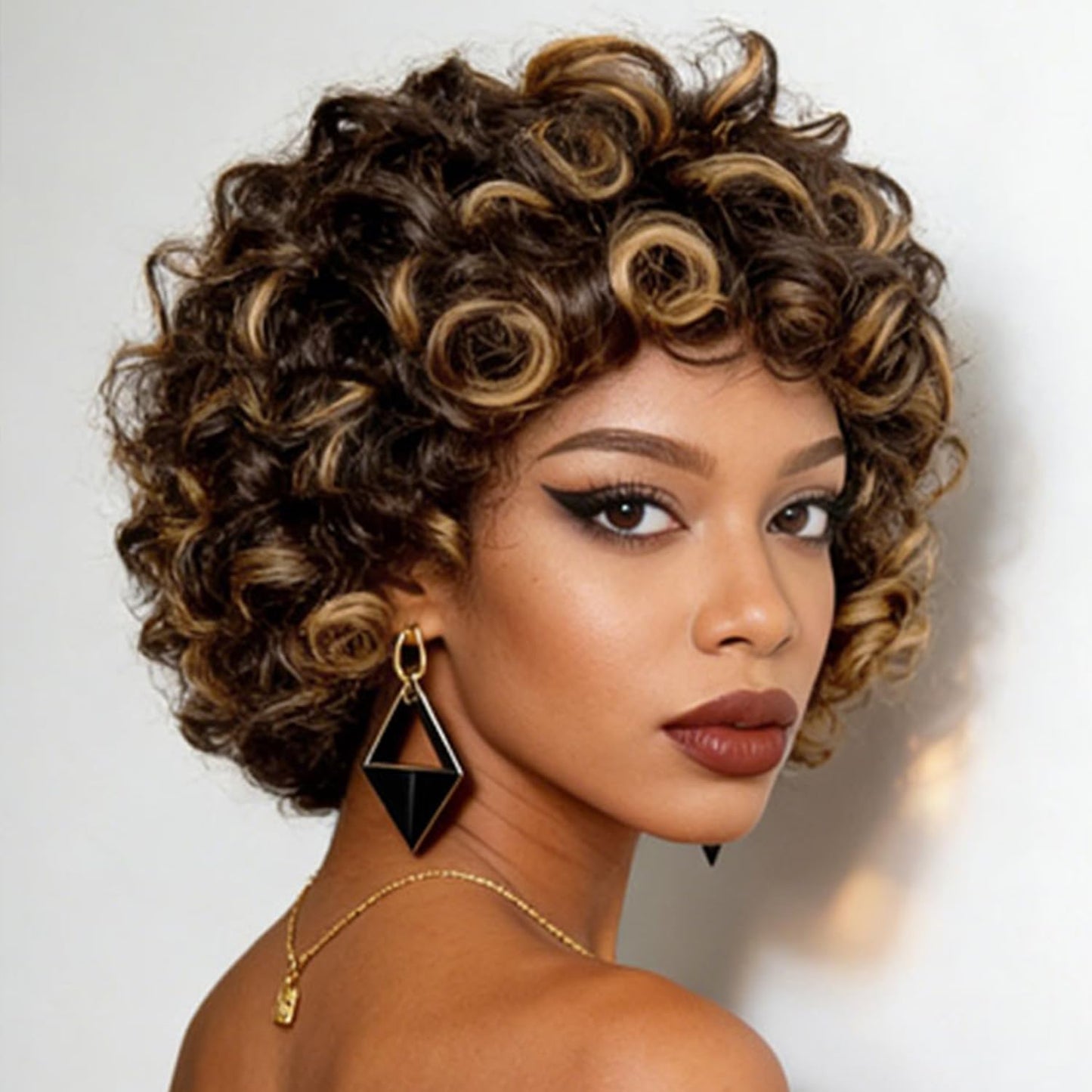 Wosama Curly Human Hair Wig With Bangs Ombre Glueless Bob Wig Human Hair 12inch Wigs Human Hair With Bangs Highlight Wear 4/27