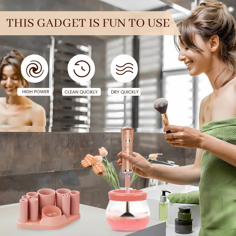 RICRIS Electric Makeup Brush Cleaner and Dryer Machine - Super Fast Clean and Dry Make Up Brushes - Automatic Cosmetic Brush Spinner Washer Tools
