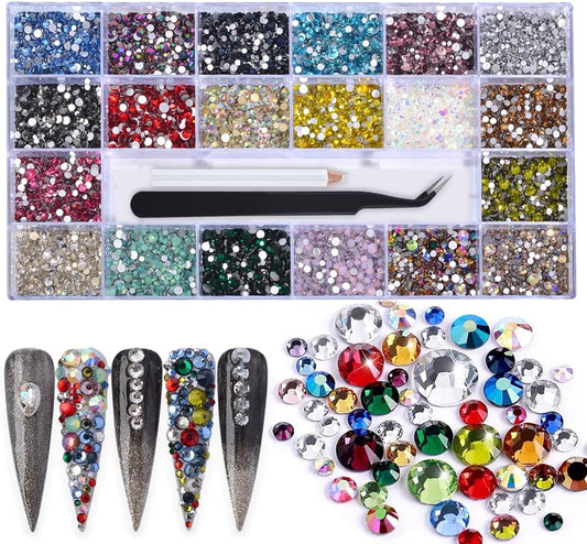 14400 Pcs Multi-Colored Nail Art Rhinestones & Glass Crystals Set with Picker