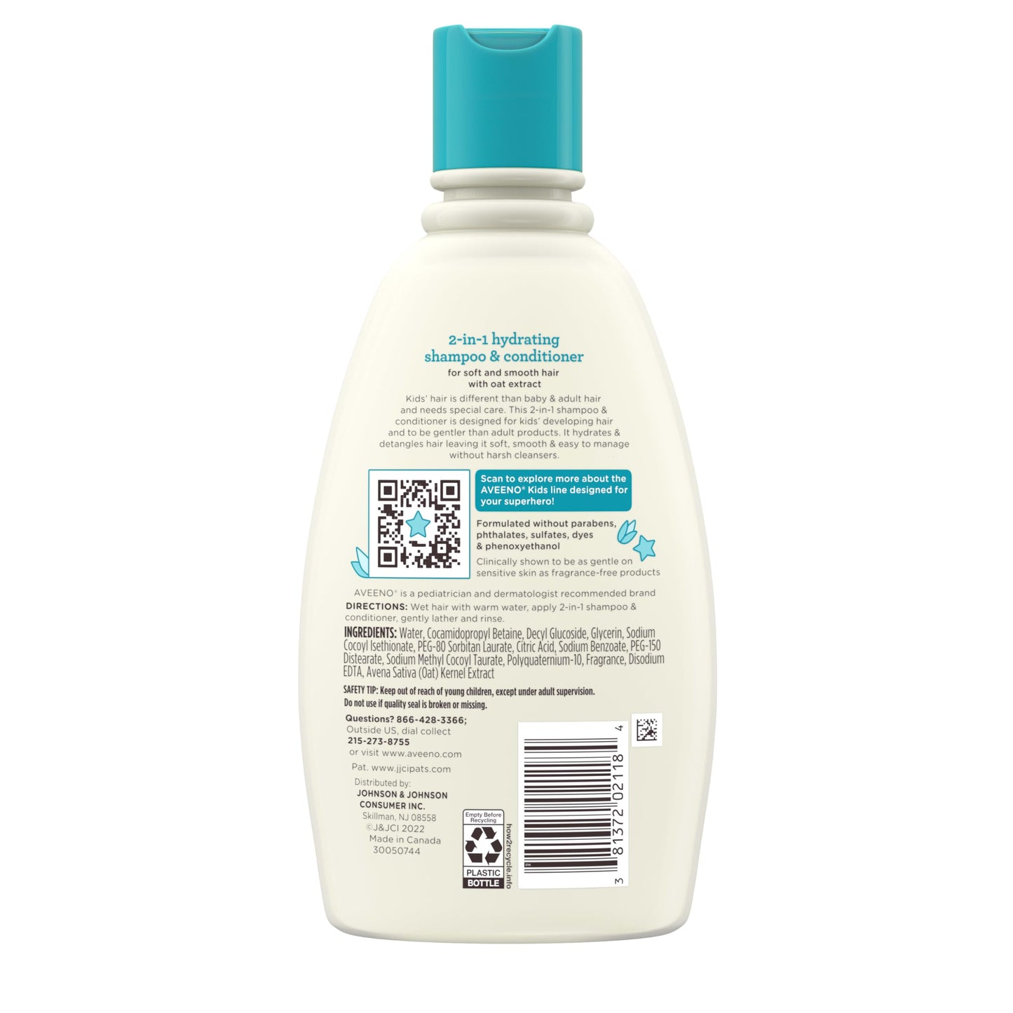 Aveeno Kids 2-in-1 Shampoo and Conditioner, Hydrating Shampoo and Conditioner for Soft, Smooth and Easily Manageable Hair, Oat Extract Formula, Gentle Scent, Hypoallergenic, 12 fl. oz, 3 Pack