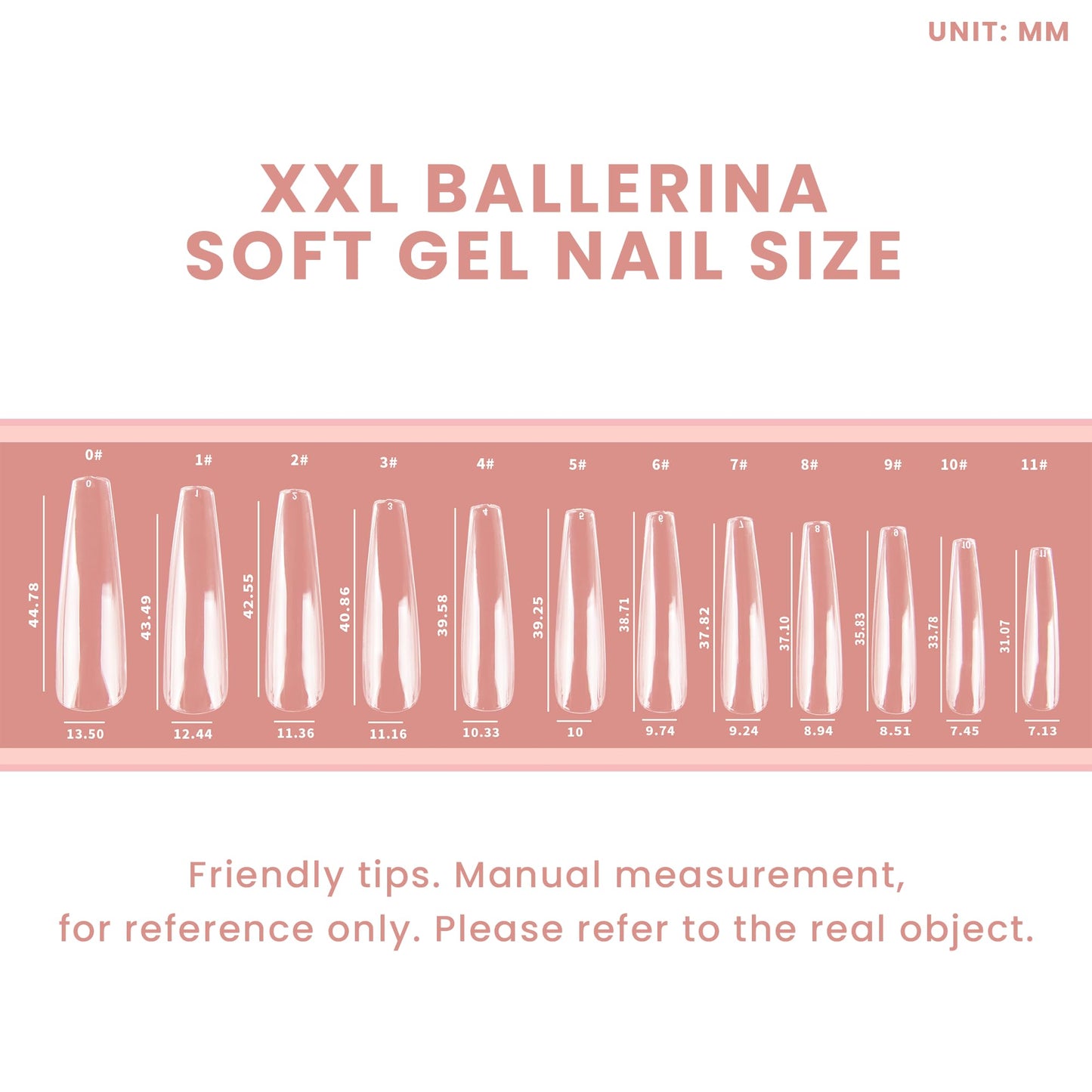 Allkem Soft Gel Nail Tips - XXL Ballerina Nail Extensions with Refill Bag - 12 Sizes Extra Extra Long Full Cover Nails - Clear (504 Pieces)