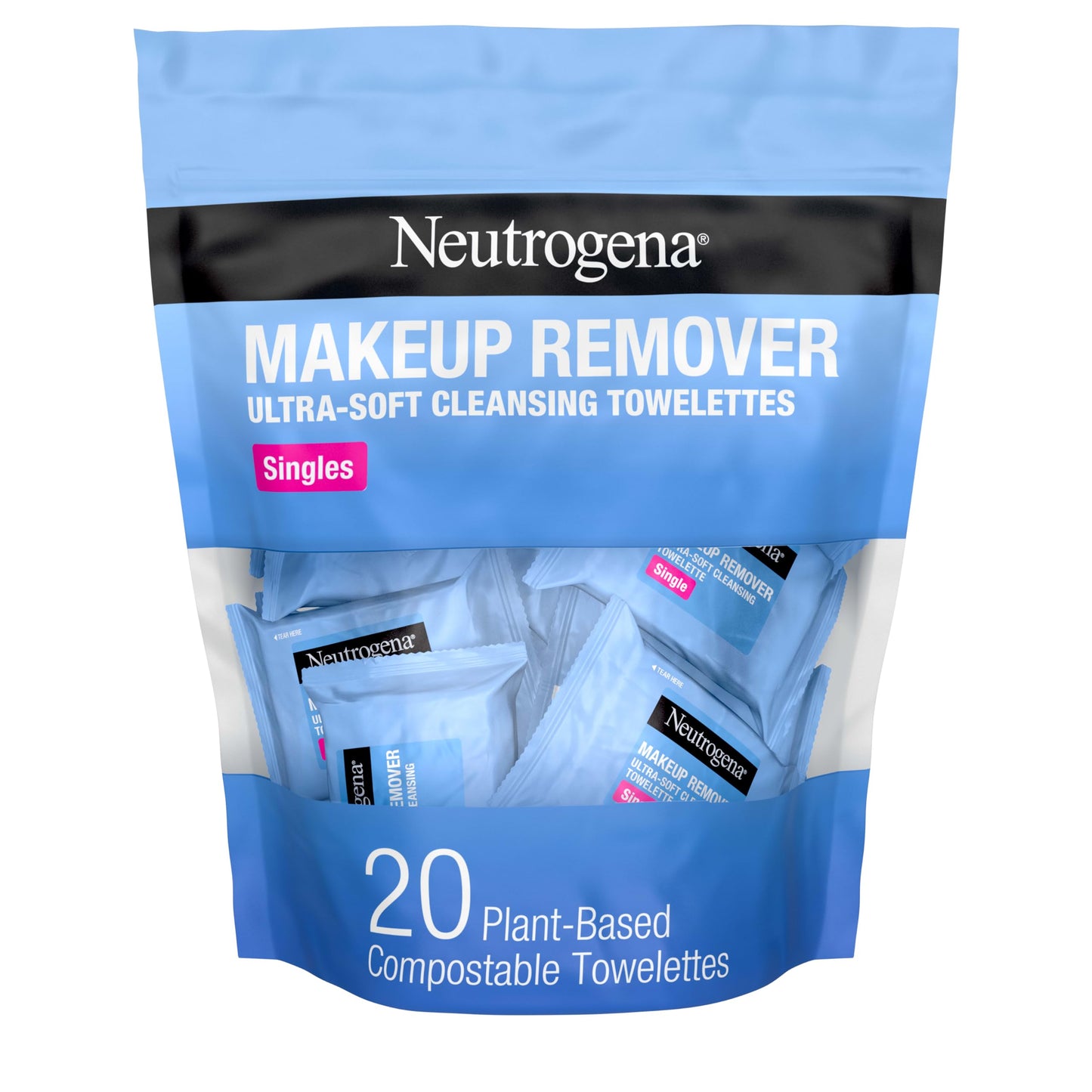 Neutrogena Makeup Remover Towelettes for Face with Micellar Water Daily Alcohol-Free Gently Removes Oil Dirt and Waterproof Makeup in a Simple Fully Plant-Based Cloth, 25 ct
