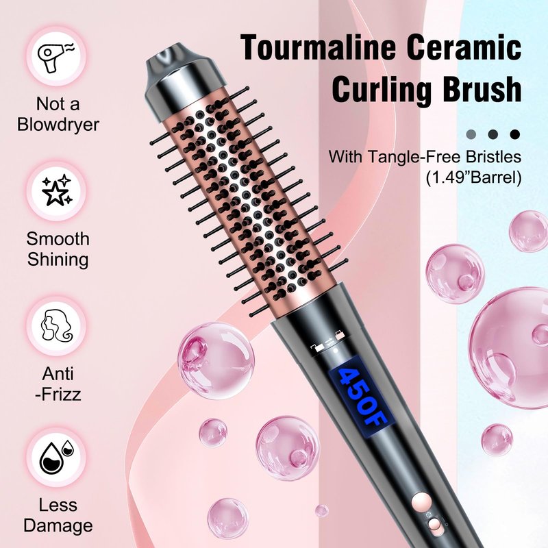Bo'laiya 5 in 1 Curling Wand Set with Curling Brush and Temperature Display, 4 Interchangeable Ceramic Curling Wand(0.4'' - 1.3'') and Heat Protective Glove & 2 Clips -Rose Gold