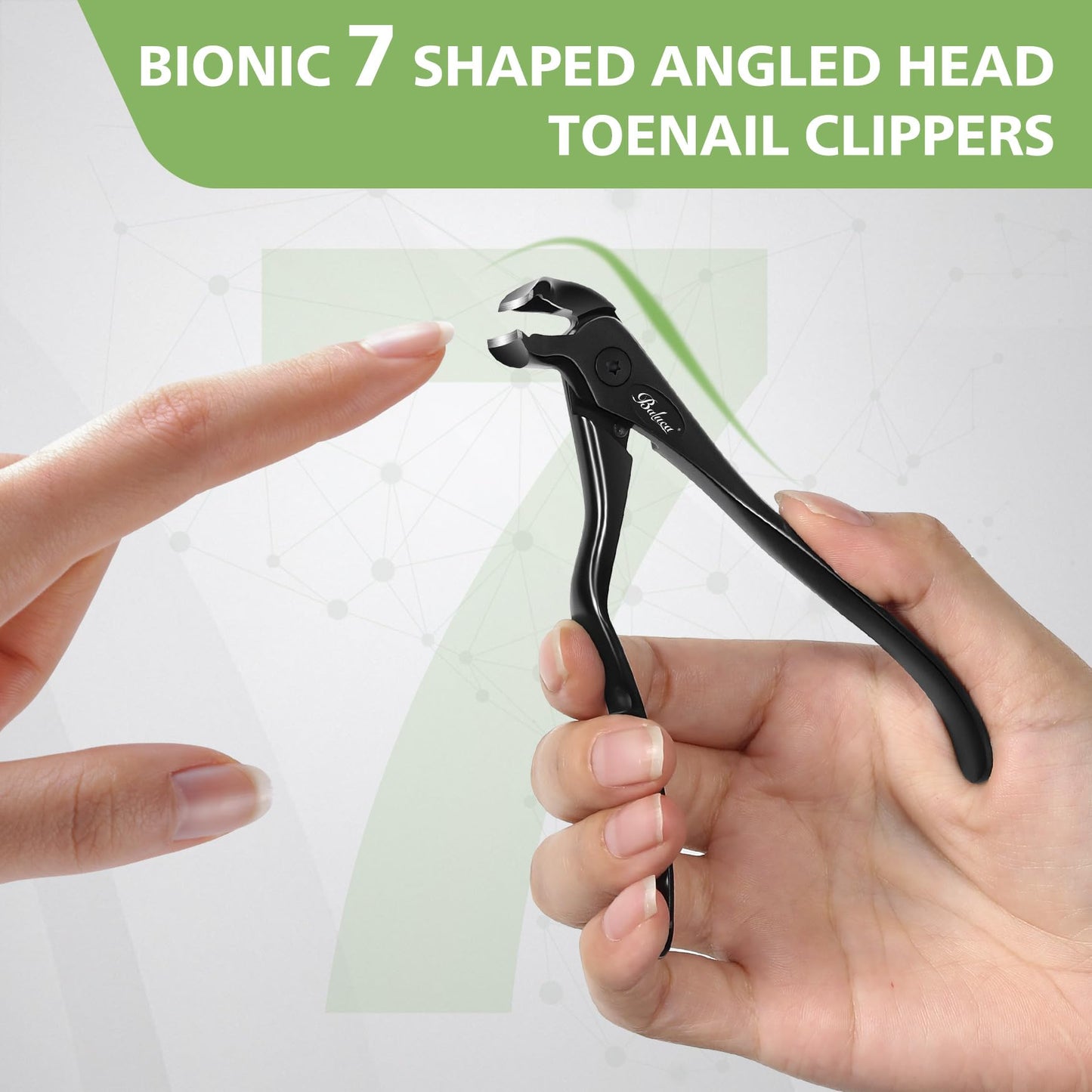 BALUCA Ergonomic Nail Clipper for Seniors - Straight Toenail Clipper for Thick Toenails and Fingernails, Long Handle Nail Clippers with Catcher, Precision Nail Trimmer for Men and Women - Black