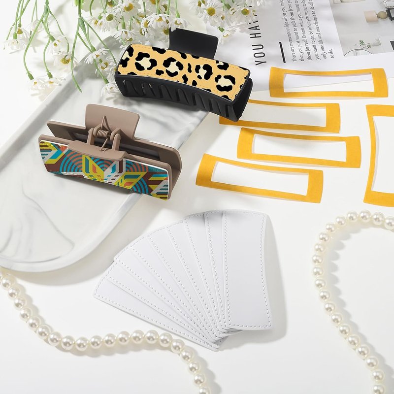 Hair Claw Clips - 40 Pack Sublimation Blanks for Square & Rectangle Designs | Strong Double-Sided Adhesive