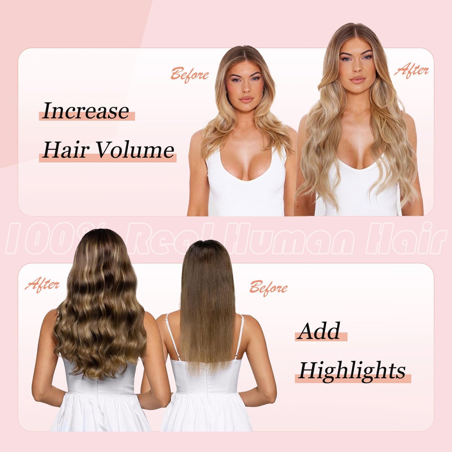 MEI YUAN LIN Clip in Hair Extensions Real Human Hair 5pcs 30g 20inch Single Clip Design for Flexible Wearing Remy hair extensions Light Blonde Highlighted Golden Blonde Easy to Apply & Remove