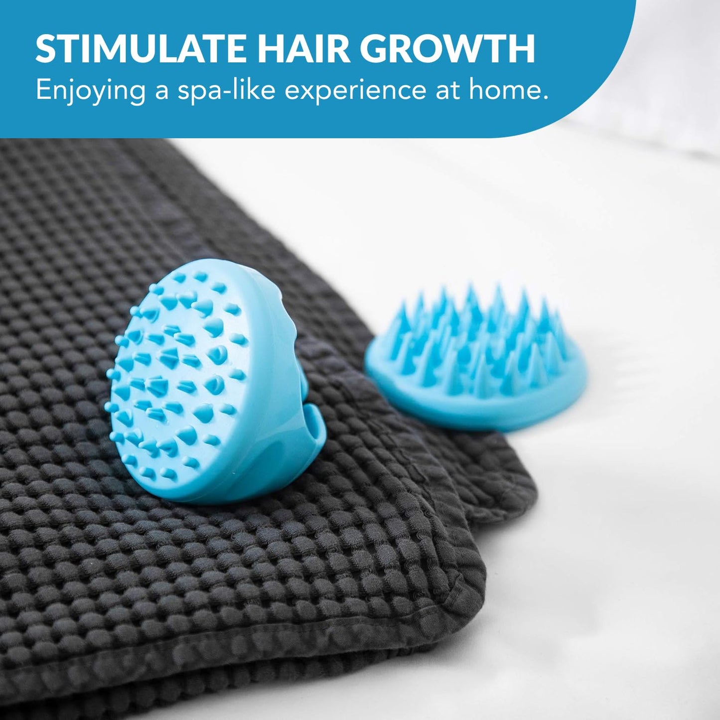 Hair Scalp Massager and Shampoo Brush by Flathead Products - for Shower Dandruff Removal - Wet and Dry Use - Encourages Growth - Includes 2 Massage Removal Heads | Blue