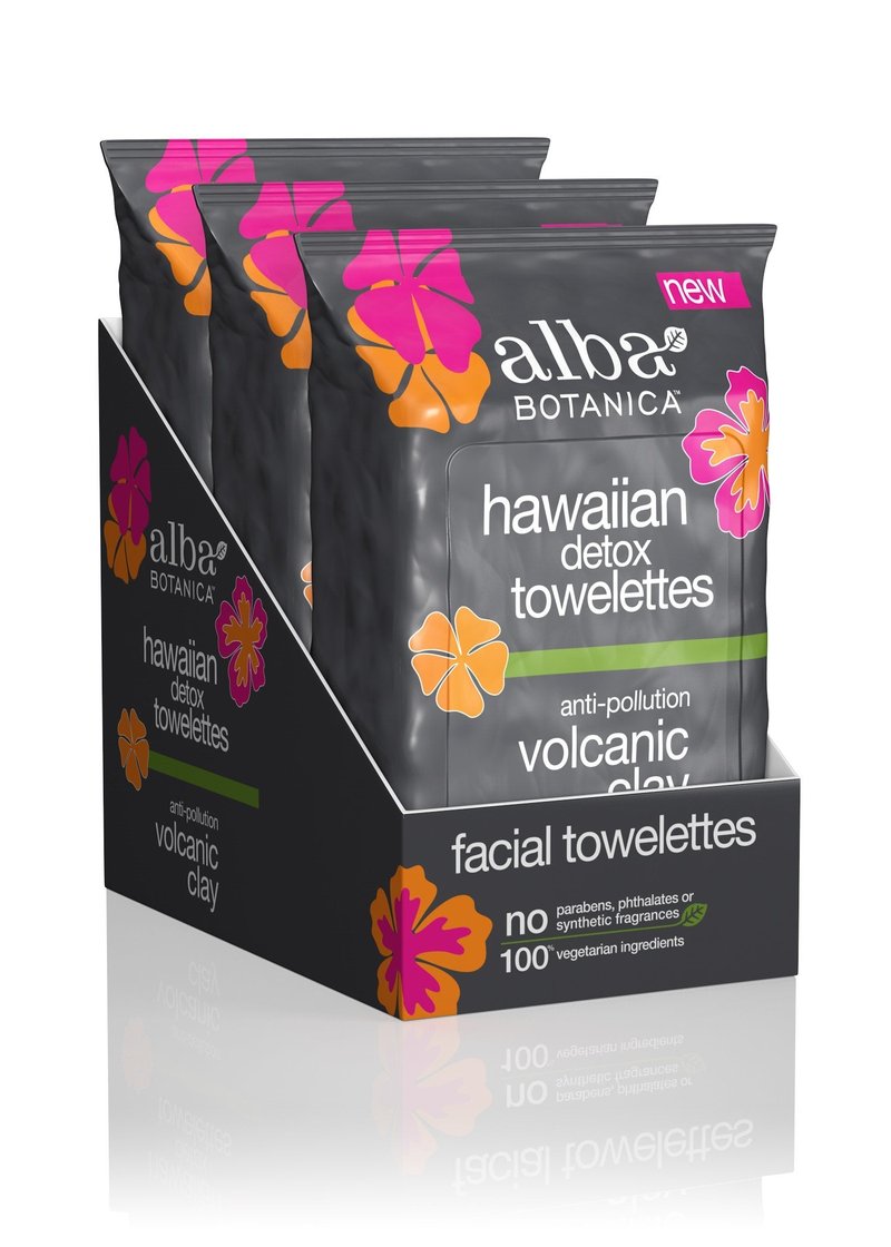 Alba Botanica Hawaiian Detox Towelettes, Anti-Pollution Volcanic Clay, Fragrance Free, 25 Count (Packaging May Vary)