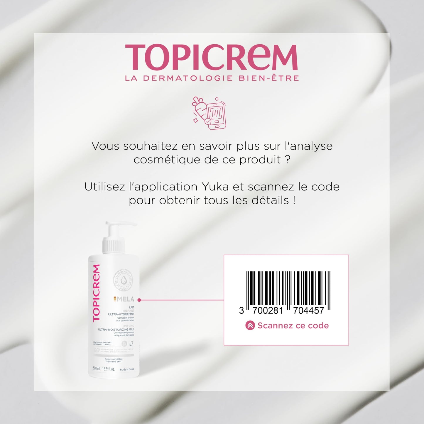 GIGATEMP Topicrem - Mela, Lait Unifiant Ultra Hydratant Corps - Hydrate 24h, Unifie le Teint, Corrige et Prévient l’Apparition des Taches Texture Onctueuse Peaux Sensibles Nouvelle Formule 500ml