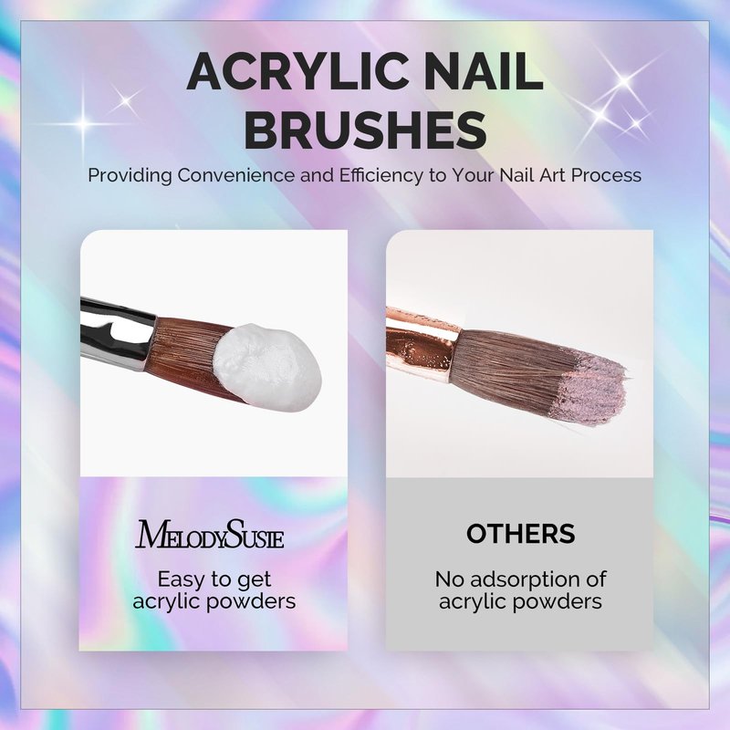 MelodySusie 4Pcs Acrylic Nail Brush Set, Size 8/10/12/14/ Professional Nail Brushes for Acrylic Application Acrylic Powder Nail Extension and 3D Nail Carving for DIY Home Salon Nail Art Manicure Tool
