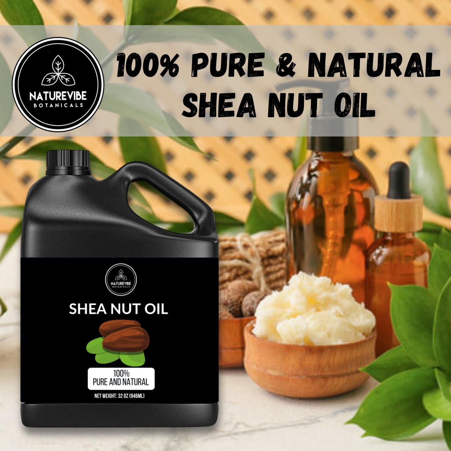 Naturevibe Botanicals Shea Nut Oil 32oz and Fractionated Coconut Oil 32oz | Oil Combo