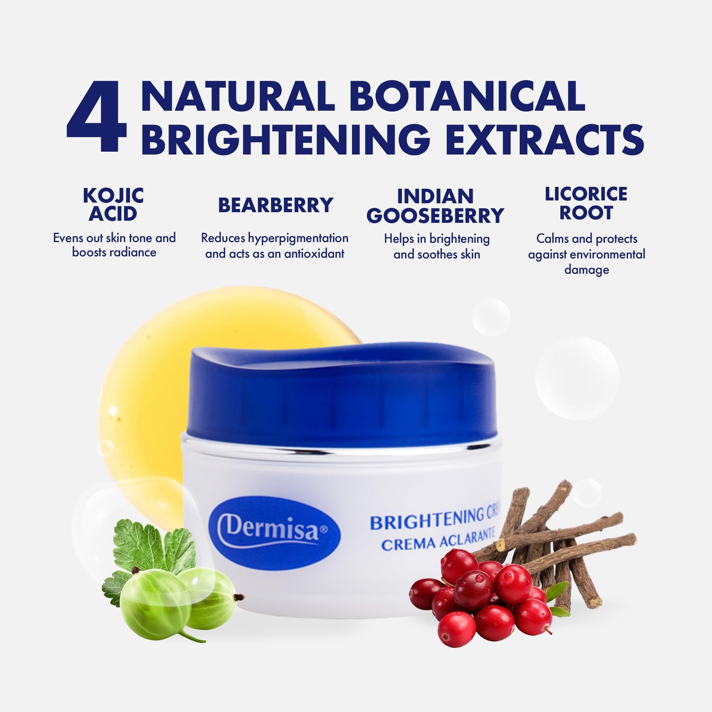 Dermisa Brightening Cream with Kojic Acid, Licorice, Arbutin and Amla, Dark Spot Remover and Face Moisturizer for Even Skin Tone, Hydroquinone-Free, 1.5oz, Pack of 2