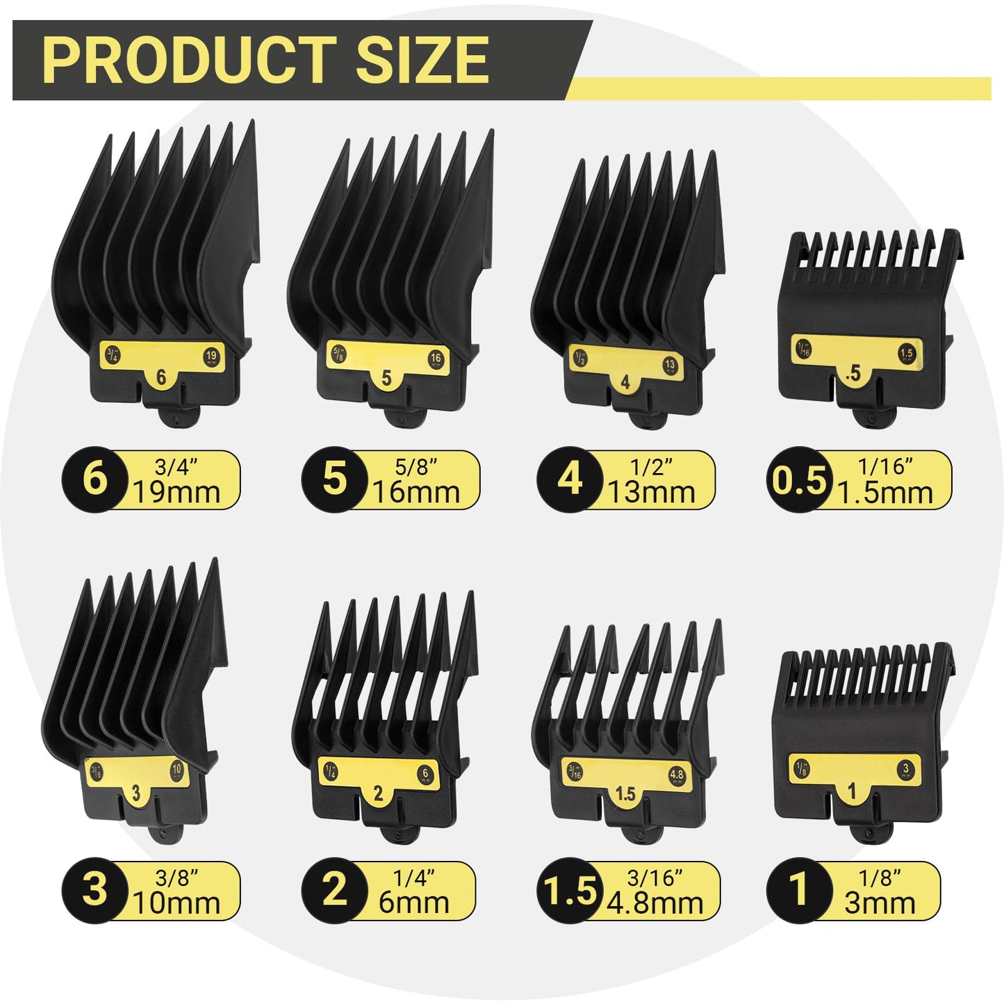 8 Packs Clipper Guards Replacement for BaBylissPRO Barberology FX870, FX880, FX825, FX673,FX899 and FX890 Clippers, Trimmer Guards Cutting Length from 1/16'' to 3/4'', Black