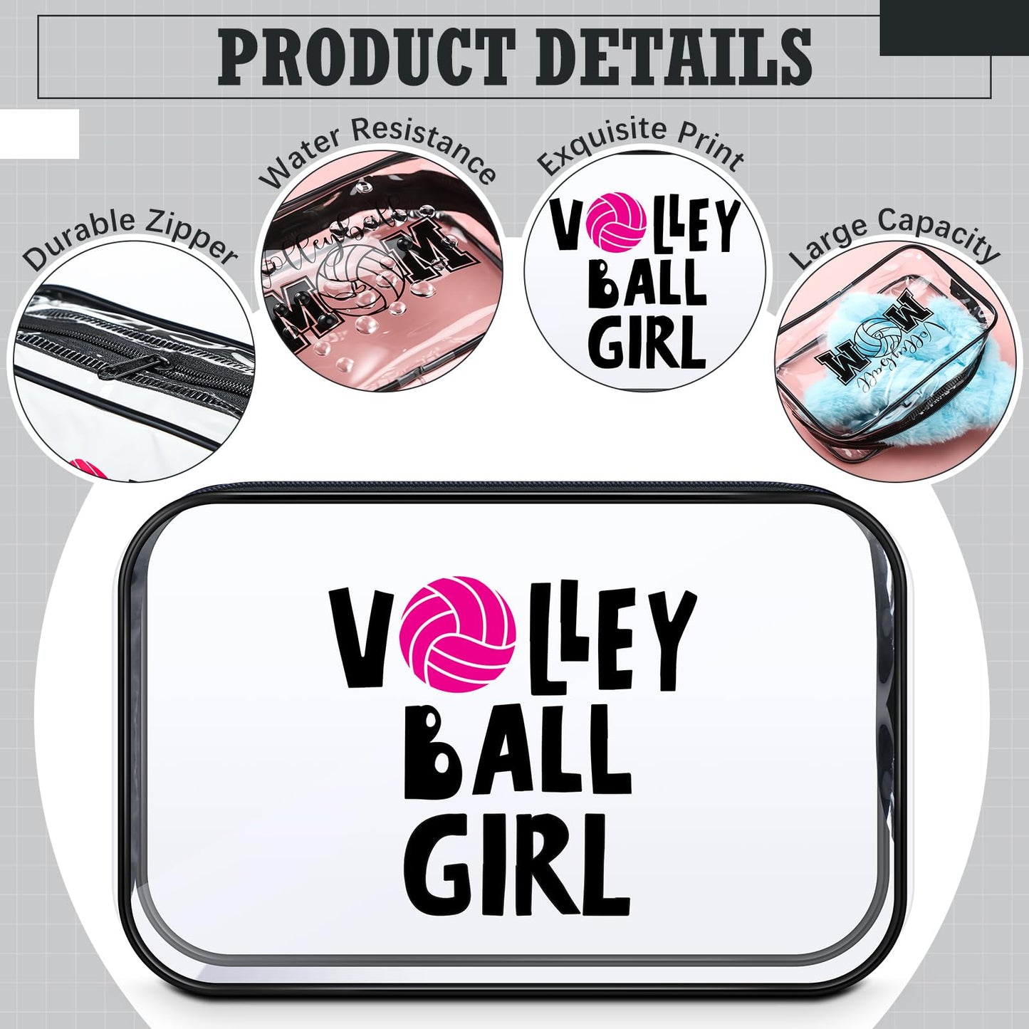 Abbylike 12 Pcs 7 x 4.7 x 2.4'' Volleyball Theme Cosmetic Bag Gifts Accessories for Makeup Bags PVC Clear Cheer Case Toiletry Zipper Pouch for Team Women