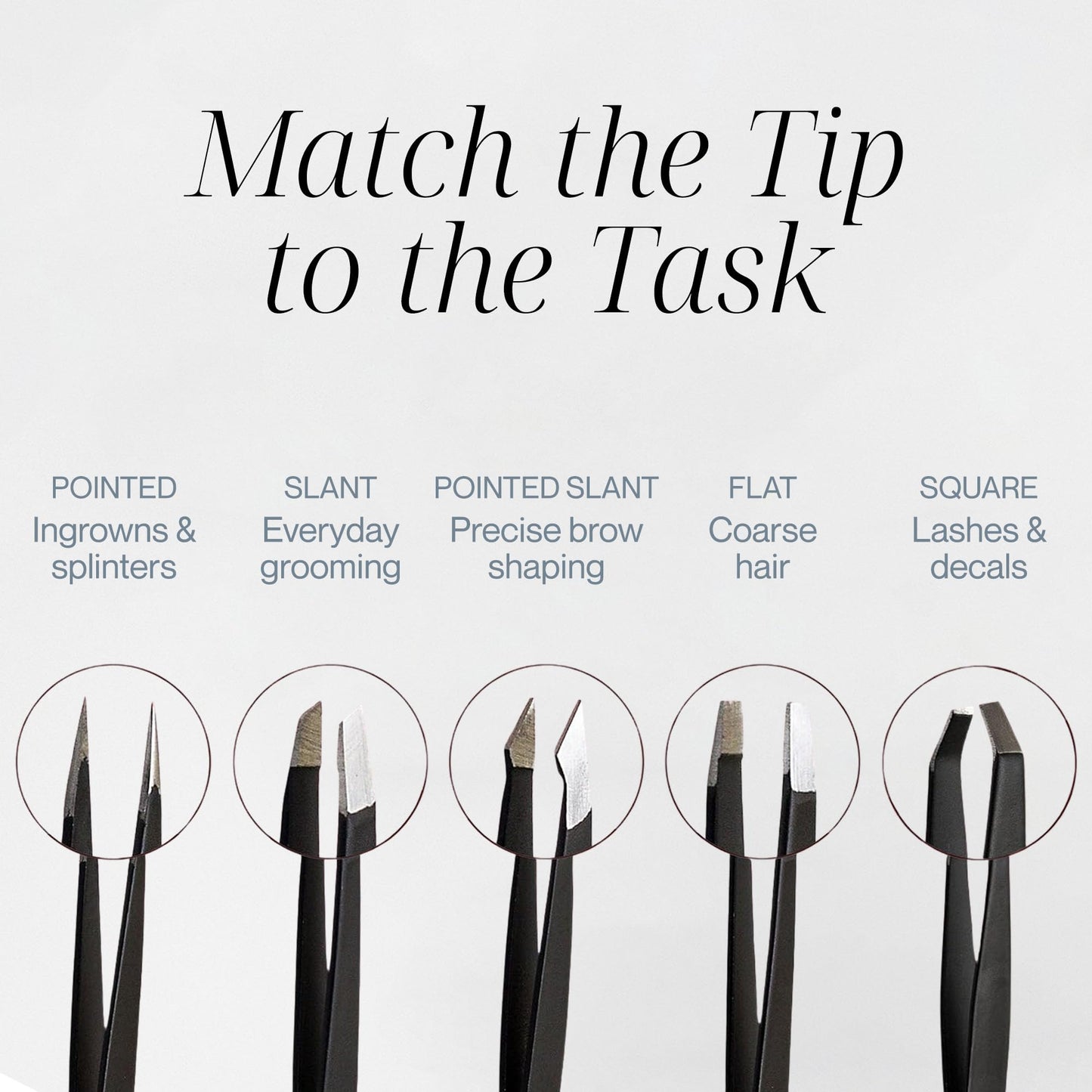 Tweezers Set 5-piece - Tweezer Guru Stainless Steel Slant Tip and Pointed Eyebrow Tweezer Set - Great Precision for Facial Hair, Ingrown Hair, Splinter and Blackhead Remover (Black) (5-Pack)