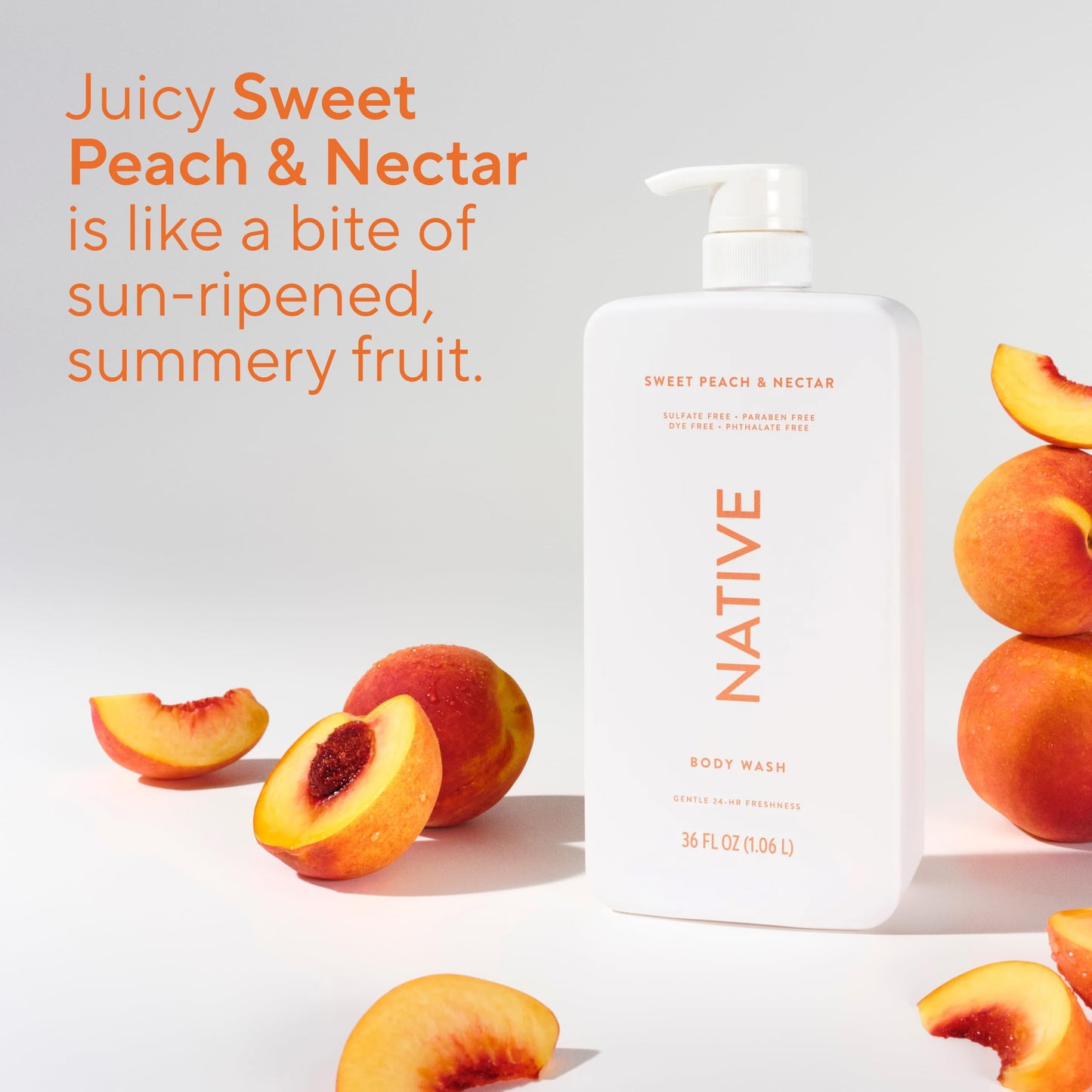 Native Body Wash for Women & Men, Sweet Peach & Nectar, 36 oz Pump Bottle, Sulfate-Free & Gentle