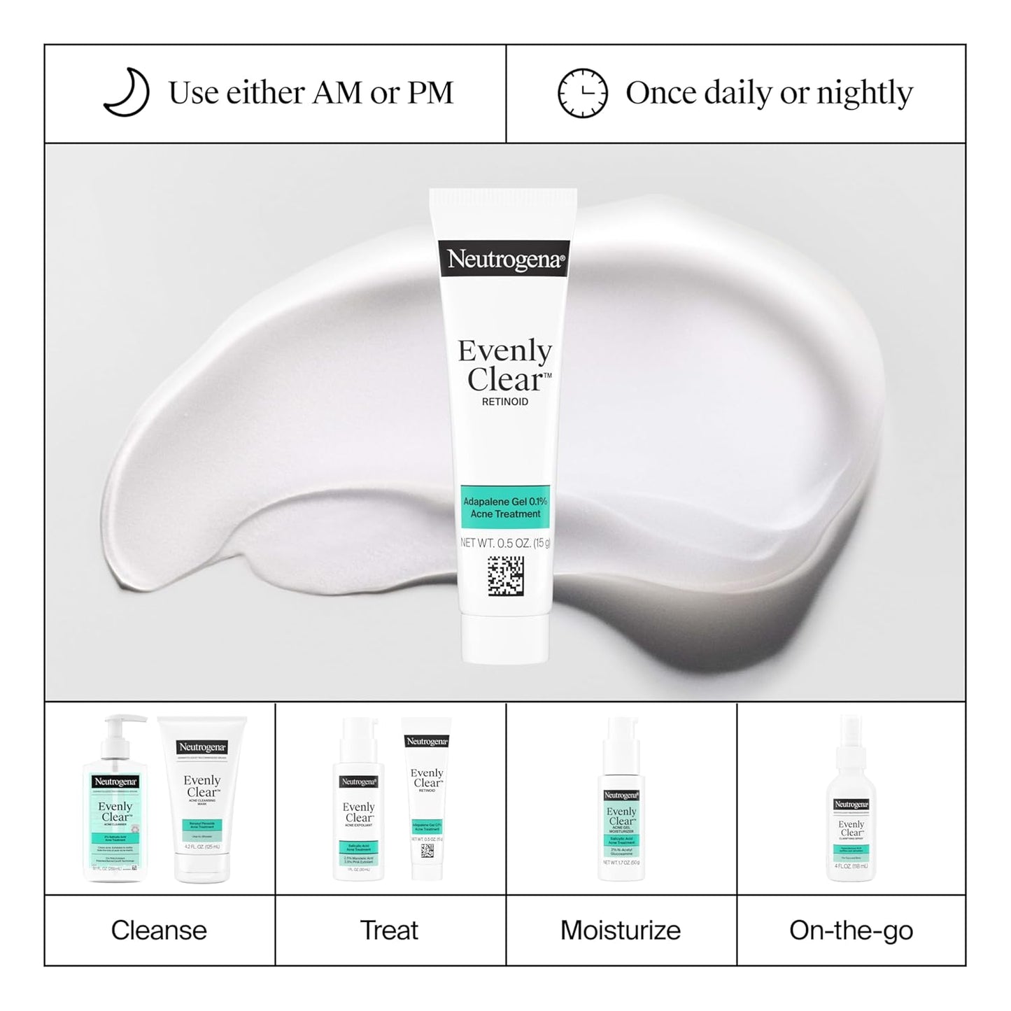 Neutrogena Evenly Clear Retinoid Adapalene Gel 0.1% - Acne Spot Treatment for Breakouts & Post-Acne Marks | 0.5 oz