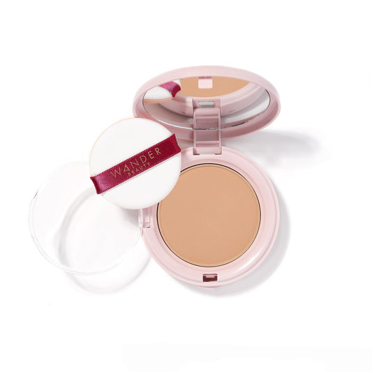 Wander Beauty Wanderlust Powder Foundation - Golden Medium - Blur & Even Skin Tone - Perfect & Hydrate With Hyaluronic Acid, Aloe, Honeysuckle, & Vitamin E - Lightweight, Buildable Coverage - 0.31 oz