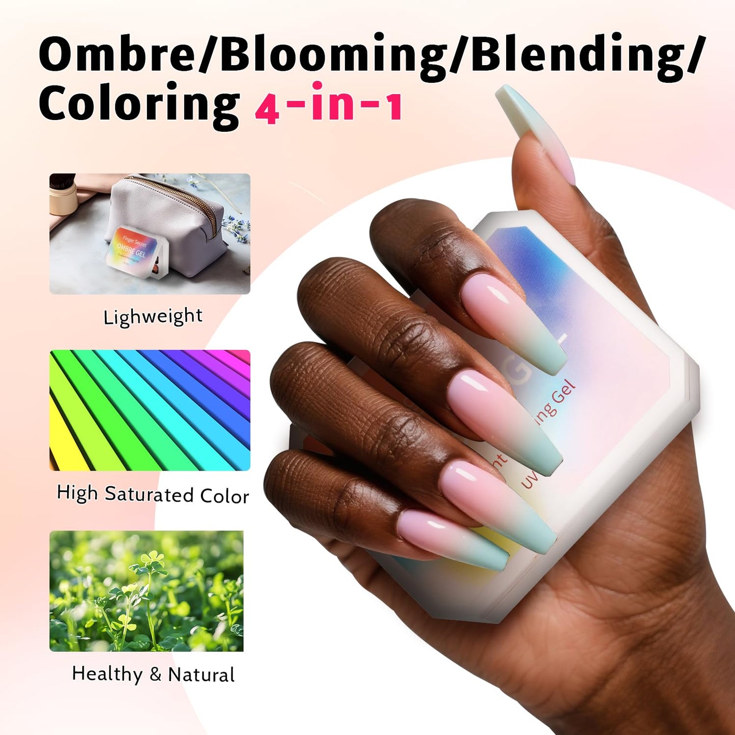 Ombre Nail Gel Set - 9 Colors Sponge Pat Paint for Floral Nail Art, No Wipe, UV/LED Curing