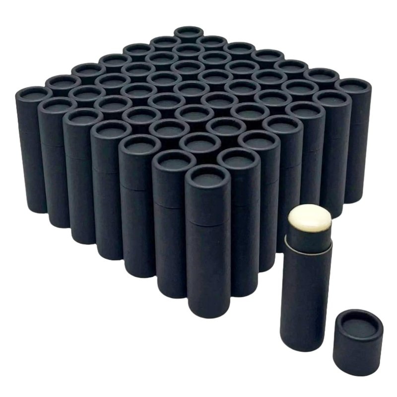 Kraft Paperboard Lip Balm Tubes - 50 Pack Refillable DIY Cosmetic Containers | 0.3oz Black