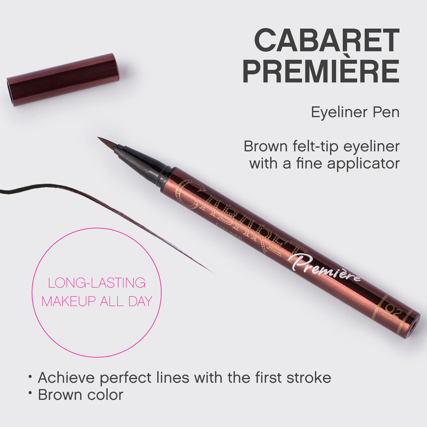 Vivienne Sabó Cabaret Premiere Eyeliner Pen – Felt Tip Liquid Eyeliner, Matte Long Wear Eye Liner, Smudge-Proof Quick-Dry Precision Line Formula, Easy Removal, Brown, 0.04 fl oz