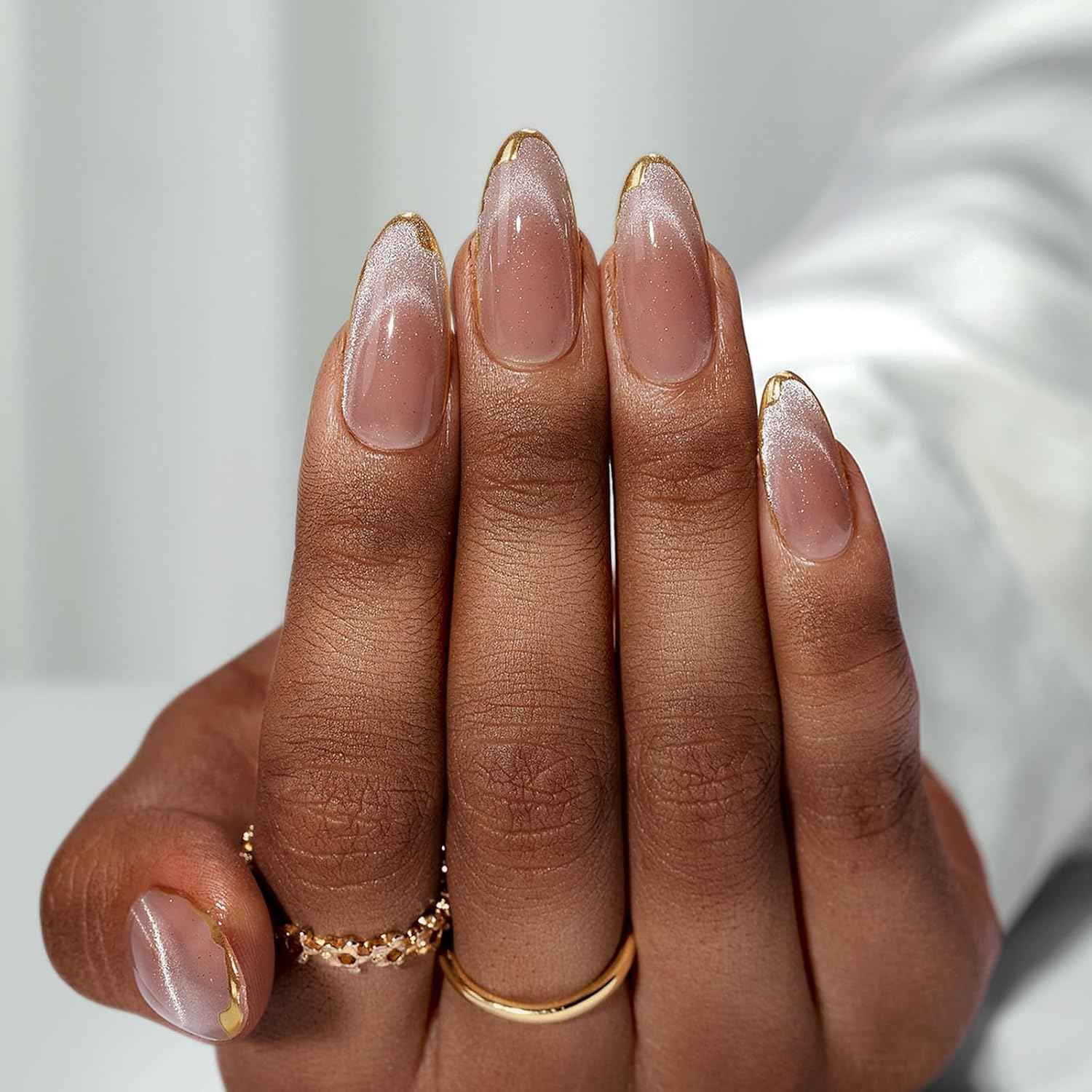 Press On Nails Almond - Reusable Soft Gel Fake Nails with Glue, Cat Eye & Knightshield Design