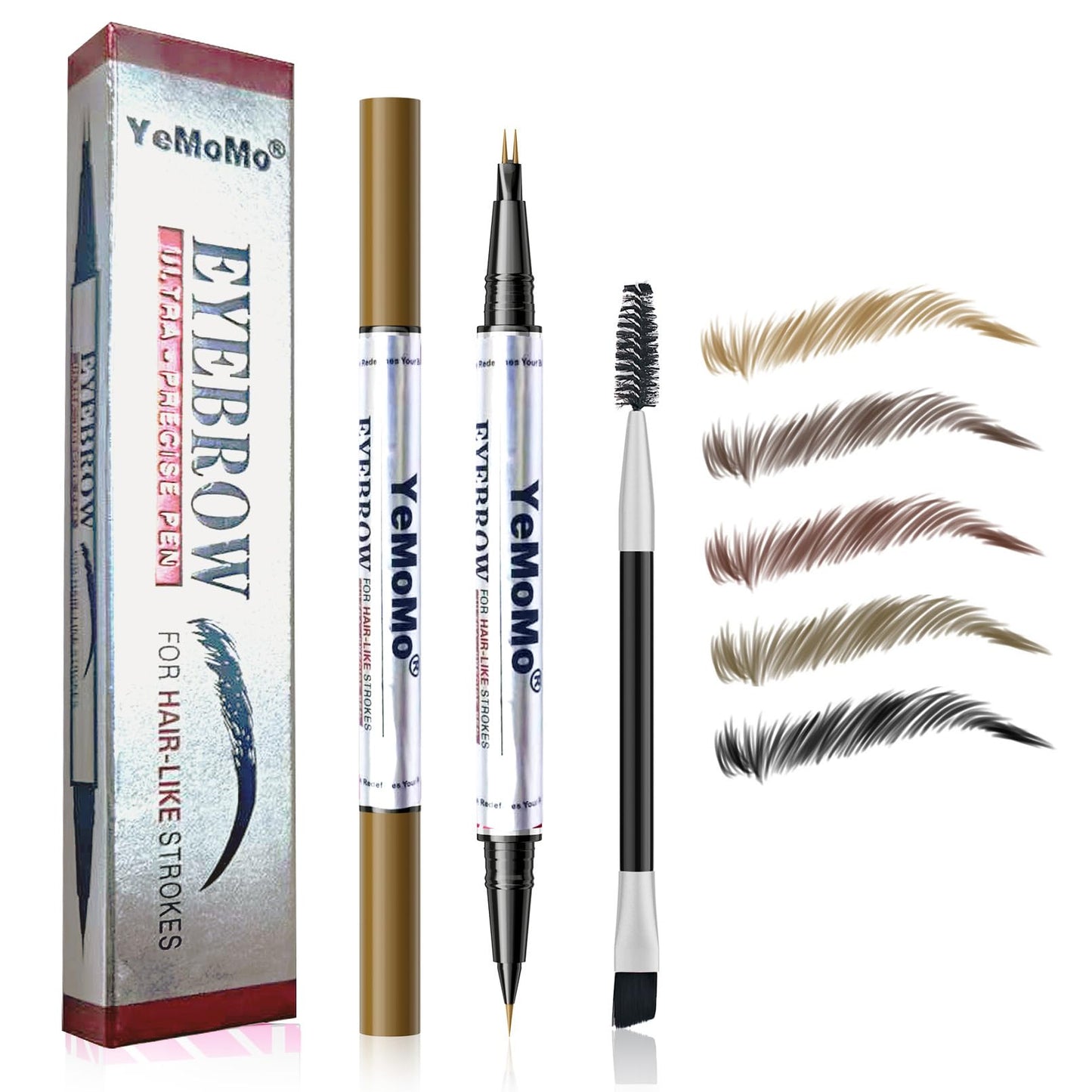YeMoMo Dual-Tip Eyebrow Pencil, 2-in-1 Waterproof Brow Liner with Ultra-Fine Fork and Precision Tip, 5 Natural Shades from Light Brown to Black (3#Dark Brown)