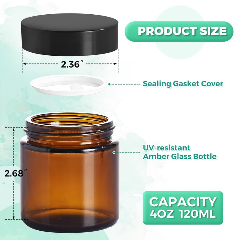 Amber Glass Jars - 4OZ Refillable Airtight Containers for DIY Creams, Lotions & Candles | 36 Pack